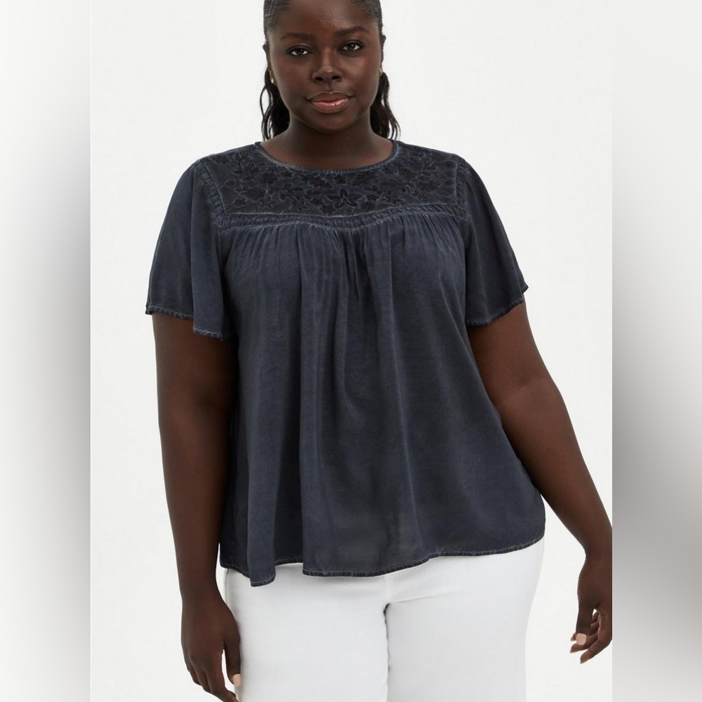 Torrid Challis Embroidered Top